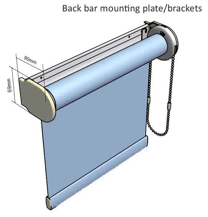 Infinity roller blind shown with its back bar mounting plate and brackets